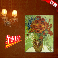 帆布画包邮 梵高 框画 客厅装饰画 现代油画 壁画 ---红罂粟雏菊