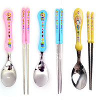 韩国儿童勺筷子餐具套装宝露露pororo小学生卡通不锈钢2件正品