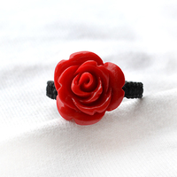 包邮 名族风 珊瑚玫瑰花戒指 本命年开运 时尚妖娆 韩式女 红戒指