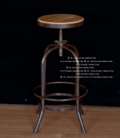 美式实木面铁架仿古做旧 螺旋升降吧凳 咖啡厅休闲吧椅子 酒吧椅