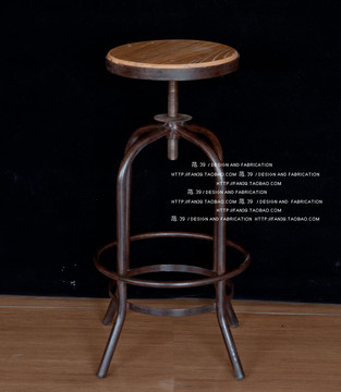 美式实木面铁架仿古做旧 螺旋升降吧凳 咖啡厅休闲吧椅子 酒吧椅