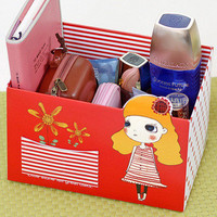女孩插画 多格桌面收纳盒 DIY纸质储物盒 笔筒文具 化妆品整理盒