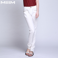 MIIIM705 春夏新品季拉链口袋设计纯白色亚麻小脚口裤小哈伦女裤