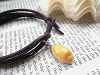 Lily's Shell 原创 手工 紫色 皮绳 银边 黄色 海螺 贝壳 手链