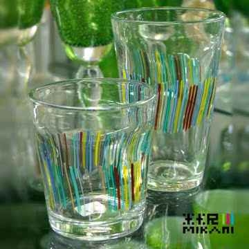米卡尼 玻璃杯水杯杯子对杯 家庭杯 饮料杯 果汁杯 彩条杯
