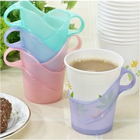 茶花环保塑料杯托(6只装)一次性纸杯子托 茶水隔热托开水杯托1427
