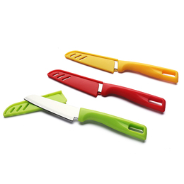糖果色水果刀具 不锈钢瓜果削皮刀 便携刀子彩色水果刀带保护套