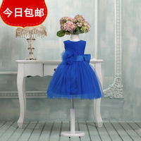 QJ♀韩国2015婚纱礼服公主裙儿童主持人服装蓝色花童礼服女童纱裙