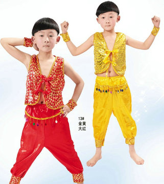 儿童表演服古装 民族服装 男孩马甲套装 舞服传统表演服 团购黄色