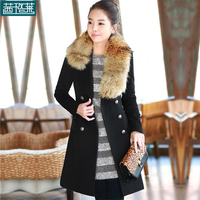 新款冬女装韩版毛呢外套羊毛中长款休闲修身纯色图案正品特卖