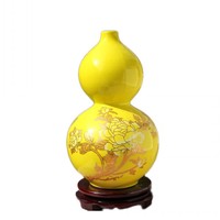 景德镇陶瓷家居装饰摆件现代工艺花瓶花器创意摆设黄色葫芦瓶包邮