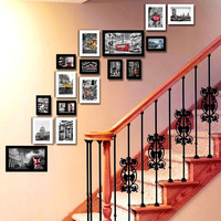 创意实木16框 梯形照片墙 楼梯走廊相片墙 梯形相框墙组合
