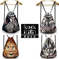 2015RockFaith原宿风双肩包原创动物猫咪印花韩版旅行背包束口包