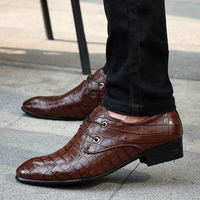 新款鳄鱼纹蛇纹布洛克风欧美尖头皮鞋英伦韩版时尚商务男士皮鞋冬