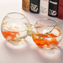 创意透明圆形玻璃金鱼缸乌龟缸 水培花瓶工艺品 连体微景观生态瓶