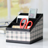 时尚格纹皮革遥控器收纳盒 创意桌面整理储物盒座 手机架欧式特价