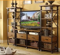 美式电视柜 铁艺实木置物架做旧电视柜玄关柜抽屉搁架书架特价