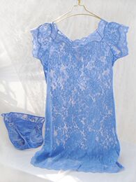香港正品代购维多利亚的秘密新款蓝色蕾丝短袖套头性感睡衣家居服