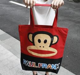 韩版卡通大嘴猴图案拉链单肩手提环保帆布袋 时尚旅游袋 购物袋
