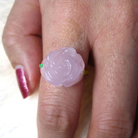 正品天然玉戒指玫瑰花型 芙蓉玉戒指女款玉石线绳编戒指环 粉水晶