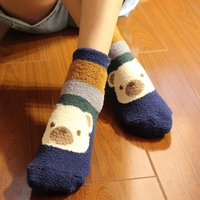 韩国地板袜子家居睡眠袜珊瑚绒袜子女冬季加厚毛巾袜保暖月子短袜
