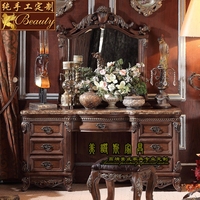 欧式梳妆台实木化妆桌仿古美式雕花梳妆桌定制奢华宫廷卧室家具
