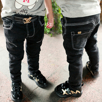 男童装冬装3到4岁加绒加厚休闲牛仔裤休闲裤子皮带2015韩版冬天深