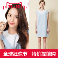 2016夏季新款FX郑秀晶Krystal同款假两件拼接连衣裙无袖连衣短裙
