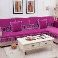 新款冬季仿皮绒沙发垫坐垫防滑纯色沙发巾沙发套紫色高档欧式四季
