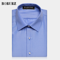 BORURZ男士短袖衬衫夏休闲韩版修身免烫 商务职业正装斜条纹衬衣