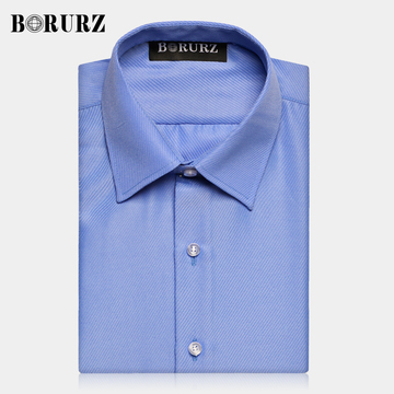 BORURZ男士短袖衬衫夏休闲韩版修身免烫 商务职业正装斜条纹衬衣