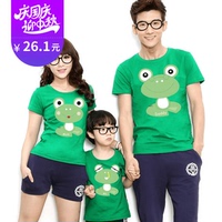 男女短袖定制T恤季亲子装青蛙儿童幼儿纯棉园服绿色宝宝六一表演