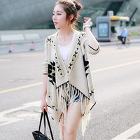 鄂珍妮2015 秋季新款韩版女装宽松开衫针织衫长袖披肩 毛衣女外套