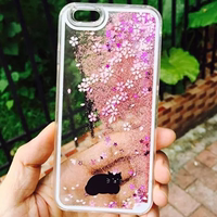 日本iphone6 plus手机壳流沙樱花苹果6硬壳闪粉6plus保护套个性女