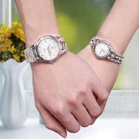 正品时尚进口韩版钨钢情侣手表复古水钻情侣表一对价防水潮流腕表
