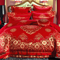 清悠居家纺 婚庆高档大红色四六八十件套件 贡缎结婚喜庆床上用品