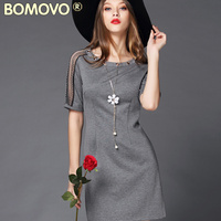 Bomovo2015秋季新款欧美大牌短袖修身显瘦连衣裙秋装欧洲站女装秋