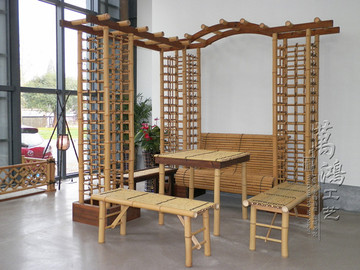 【亭】个性茶桌套装 景观竹桌椅 田园风餐馆桌椅 竹凉亭99024