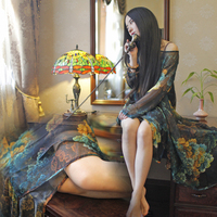 猫迷森林森女文艺春秋吊带两件套连衣裙中国风古典印花连衣裙F725