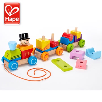 德国hape几何积木小火车 儿童玩具宝宝益智玩具1-2岁拆装组装玩具