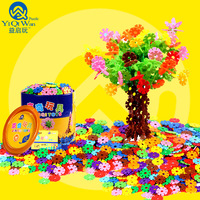 优质中号塑料雪花片12色桶装500片送收纳桶积木拼插中号加厚玩具