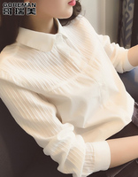 哥瑞美职业装白衬衫女长袖2017春季新款韩版修身翻领打底衬OL衬