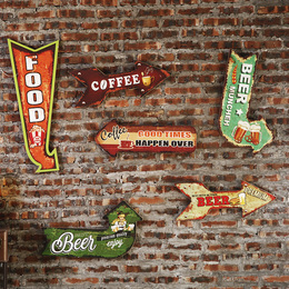 复古木板箭头挂牌字母壁挂创意酒吧咖啡厅墙上装饰品挂件壁饰墙饰