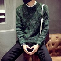青少年加绒毛衣男冬季保暖针织衫男士圆领套头衣服韩版加厚外套潮