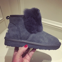 2015冬季新款女靴磨砂牛皮低跟圆头加绒兔耳朵平底保暖雪地靴 潮