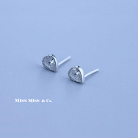 MISS MISS 925银饰随形系列 手工纯银时尚锆石水滴耳钉防过敏