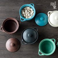 亿嘉创意韩式陶瓷餐具双耳碗汤碗单人隔水燕窝带盖炖盅蒸蛋盅家用