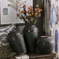 手工陶瓷花瓶花器桌面摆件客厅做旧粗陶复古陶罐坛子土陶插花花盆