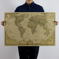 【H015】世界地图 英文 大号牛皮纸海报 装饰画芯72.5x48cm
