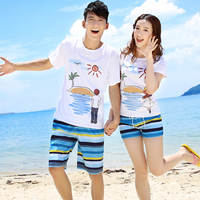 海边沙滩qlz情侣装夏装修身t恤2015款创意韩国休闲上衣速干裤套装